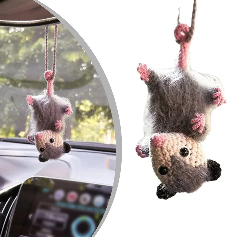 Handmade Knitted Car Charm Cute Decor For Rearview Mirror Car Pet Possum Stuffed For Birthday Party Children Christmas Gifts