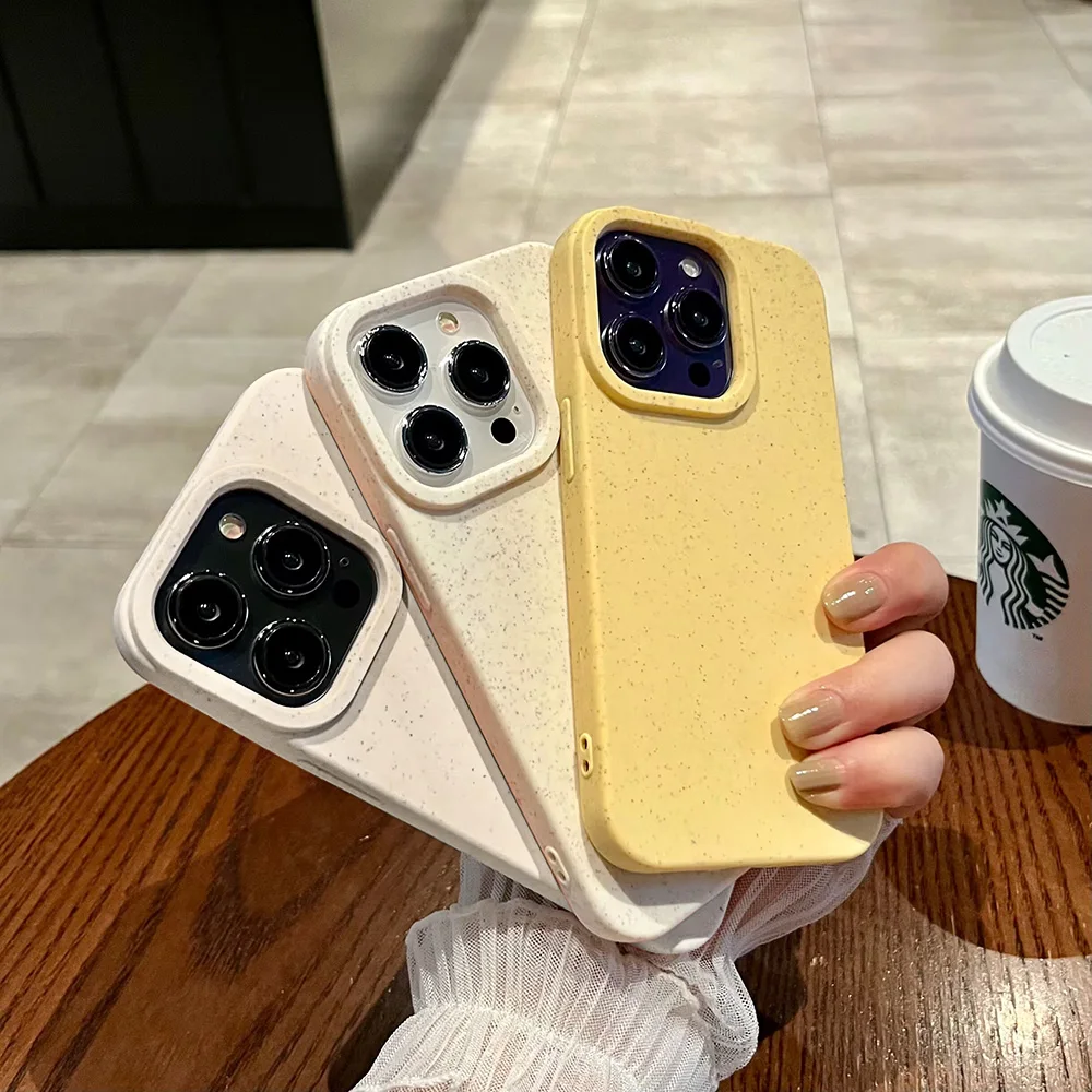 Shockproof Matte Wheat Straw Silicone Phone Case For iPhone 14 12 11 13 15 Pro Max Plus XS Max X XR 7 8 SE Funda Soft Back Cover image 2