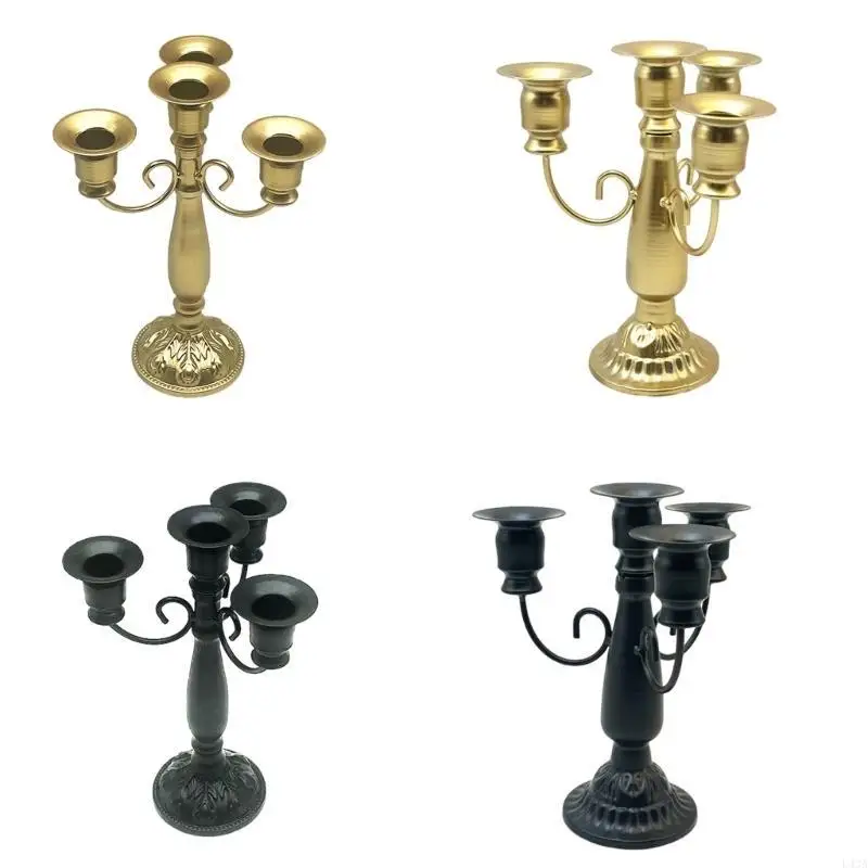 L43A Iron Holder Baroques Elegant Vintage 4 Arms Candlestick Table Centerpieces Metal Candelabra Centerpieces Decors