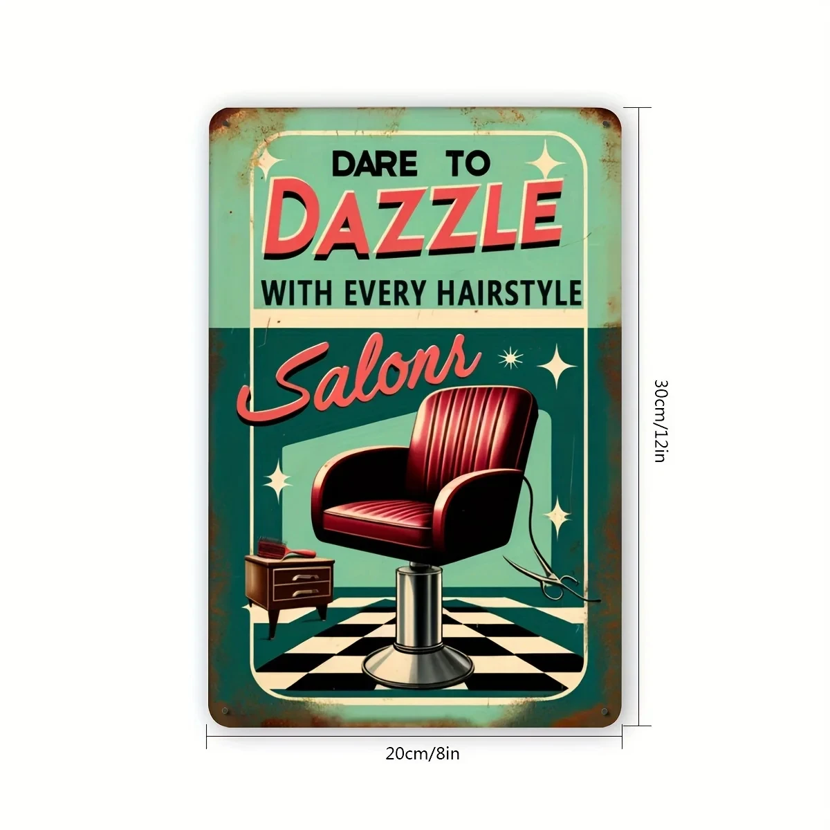 Dazzling Retro Hair Salon Sign - 8x12inch , Perfect for Wall Decoration, Creating a Hair Salon Atmosphere