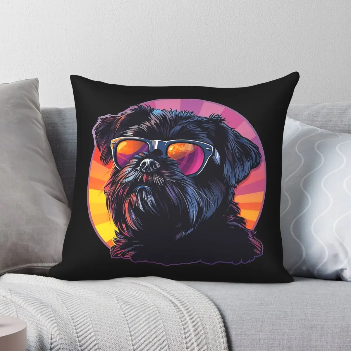 Affenpinscher Sun Glasses Pillowcase Polyester Linen Velvet Pattern Zip Decor Sofa Seater Cushion Case