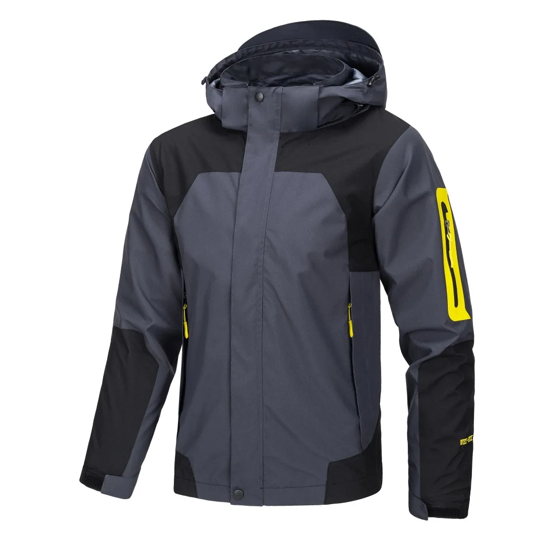 Men's Outdoor Waterproof Soft Shell Hooded Jacket Lightweight Mountain Winter Coats Sports Parka Multi-Pocket Windbreaker Tops