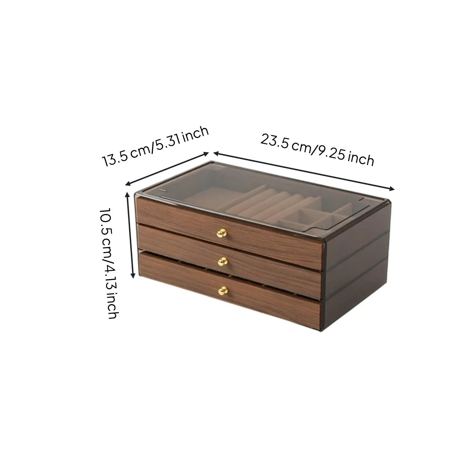 Wood Jewelry Storage Cabinet Organizer with Drawers and Transparent Lid for Necklace Bracelet Ring Display Box for Dresser