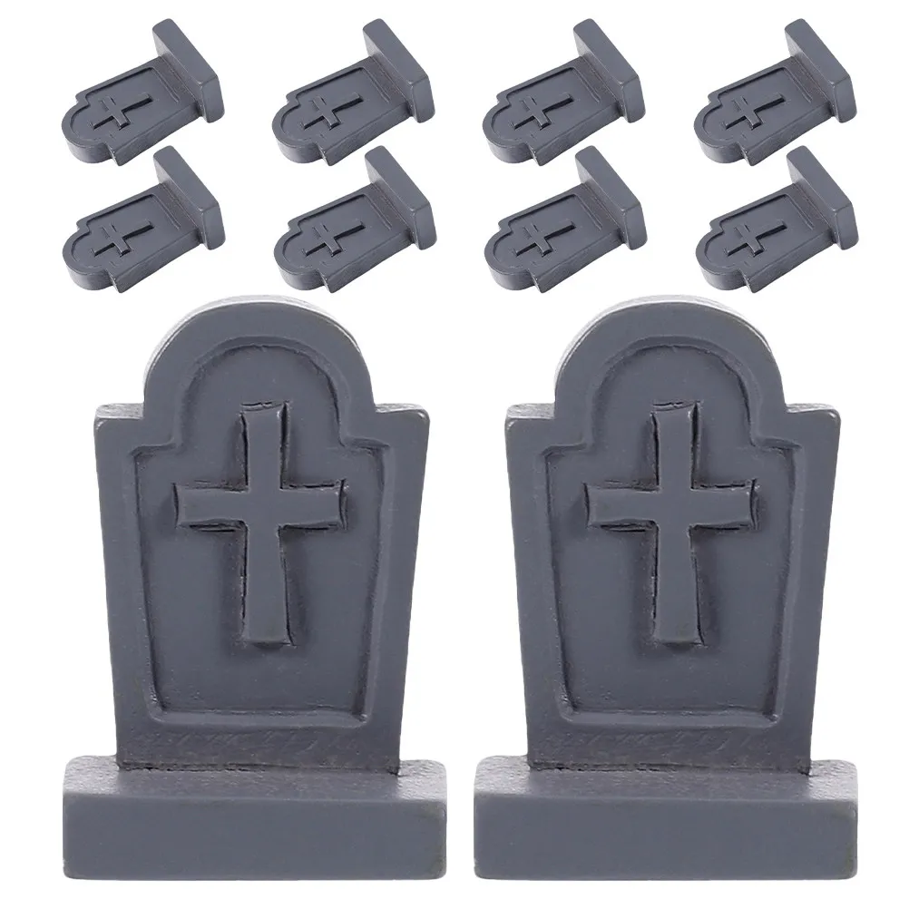 10Pcs Spooky Mini Resin Tombstone Coffin Decor Set for Halloween Graveyard Theme Micro Landscape Dollhouse Desk Cabinet