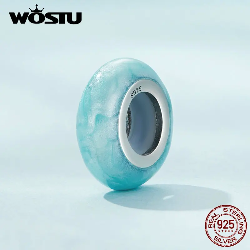 WOSTU Real 925 Sterling Silver Candy Colored Spacer Beads Rainbow Charm For Women Fit Original Bracelet DIY Necklace Summer Gift