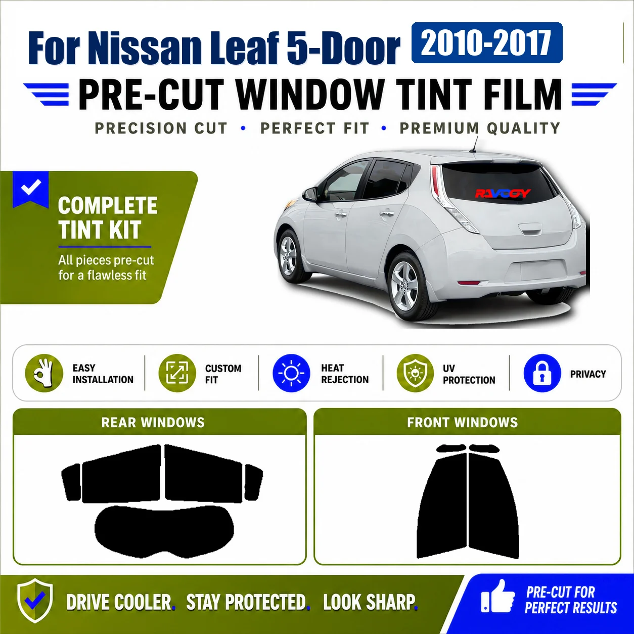 For Nissan Leaf 5-Door 2010-2017 Tinted Front Window Rear Window Window Tint Film Heat & UV Blocking