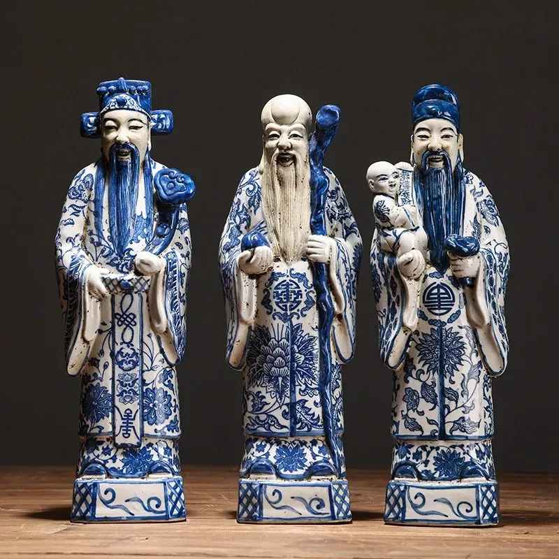 

Chinese Fu Lu Shou Sanxing Statue Jingdezhen Ceramic Figurine Antique Porcelain Sculpture Traditional Chinese God Home Decor