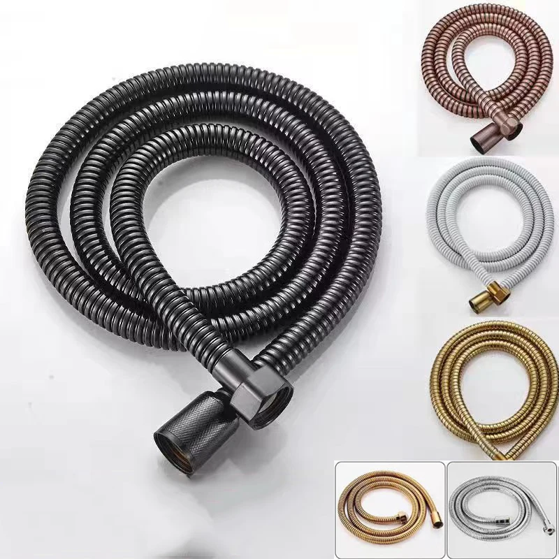 1.5/2M Black/Silver Shower Hose Flexible Stainless Steel Long Bathroom Shower Pipe Extension Bathroom Shower Hose Accessories