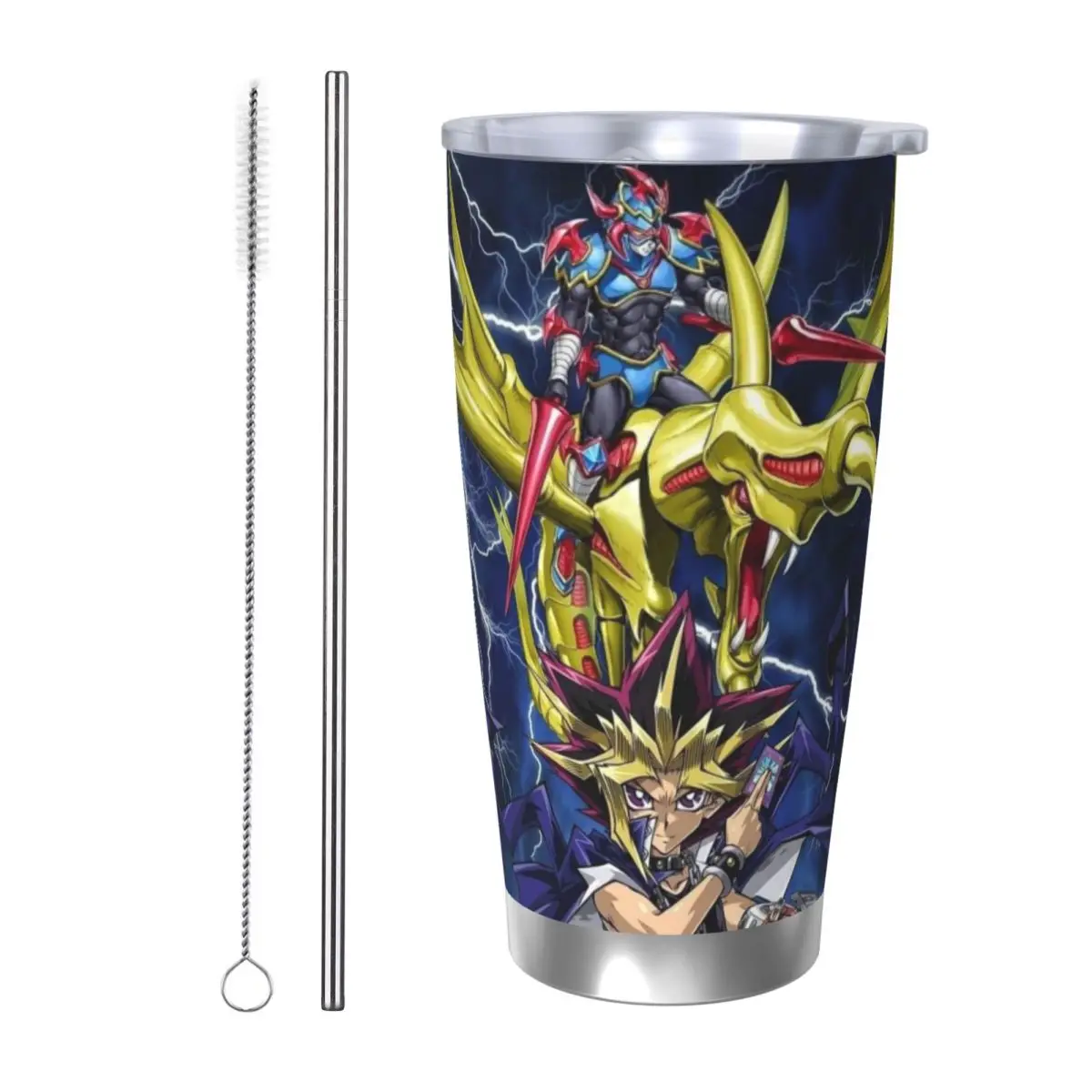 Manga-Yu-Gi-Oh 20oz Stainless Steel Car Mug Straw Thermal Iced Travel Cup Vacuum Insulated Coffee Hot Cup