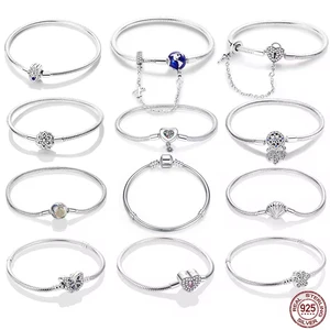 925 Silver Bracelet Original 17-20cm Star Moon Sol Clover of Four Leaf Green Zircão Caber Diy Bracelets Birthday Jewelry Gifts 8 Main Sales Silver Bracelet - №2