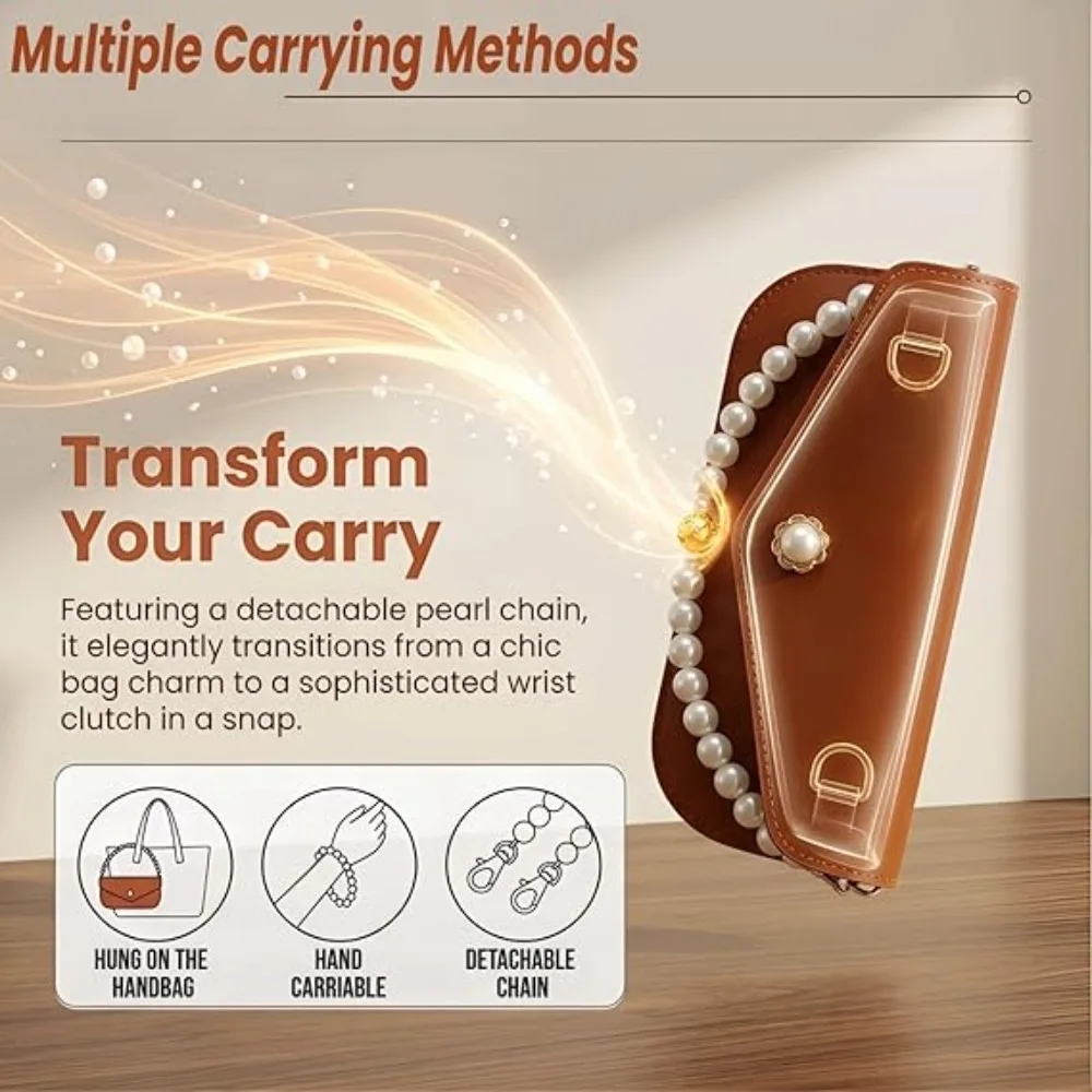 New Soft Glasses Case PU Leather Solid Color Sunglasses Case with Detachable Chain Handle Compact Eyewear Clutch Purse