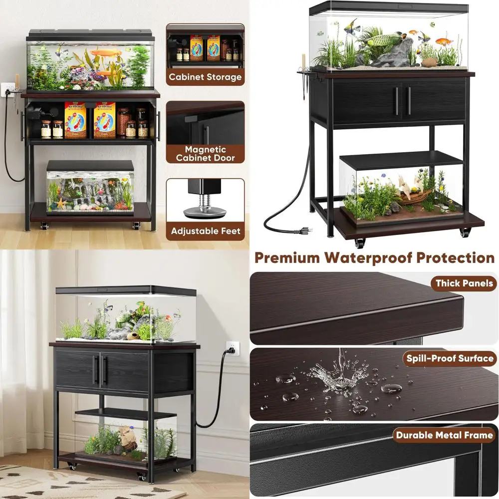 

Durable Metal Frame Aquarium Stand for 20-29 Gallon Tanks, with Power Outlet, Storage, and Slide-Out Shelf, 31.5 x 15.7, 770 lbs