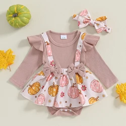 BeQeuewll Princess Baby Girls Clothes Halloween Newborn Romper Dress Long Sleeve Pumpkin Patchwork Bodysuit with Headband Set