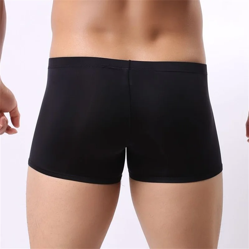 Sexy Elephant Nose Boxer Mens Underwear Scrotum Hole Panties Shorts Ice Silk Breathable Low Rise Lingerie Male Underpants