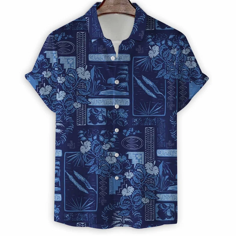 

Ethnic Floral Totem Pattern Hawaiian Shirt For Men Retro 3D Printed Blouse Summer Lapel Tops Loose Aloha Shirts Short Sleeves