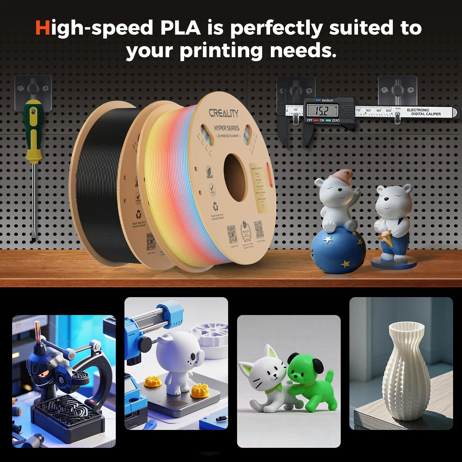 

Радужная нить Creality Hyper PLA 1,75 мм, 1 кг, многоцветные градиентные нити, высокоскоростная и прочная прослойная нить для печати