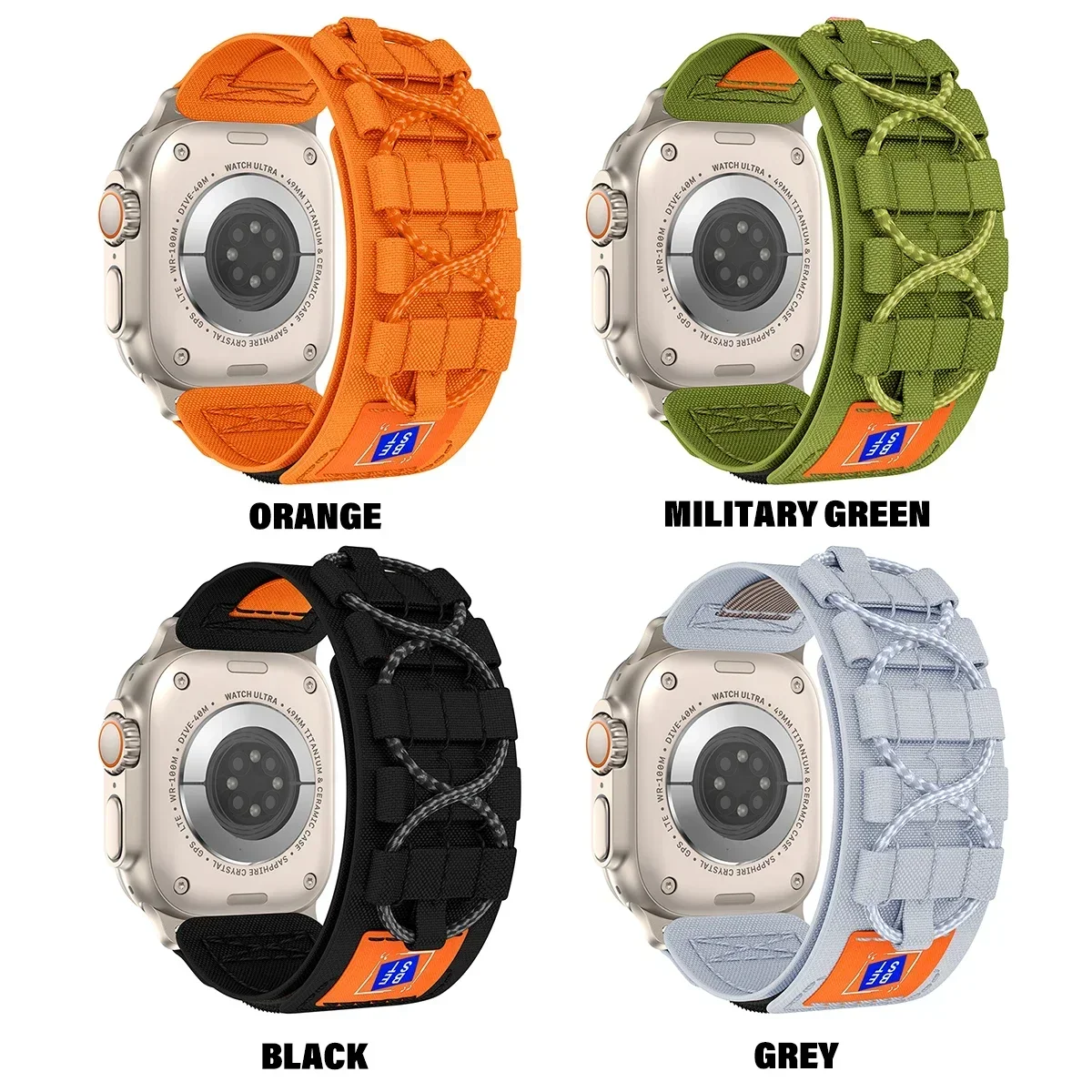 Correa de muñeca para Apple Watch Ultra 2 Series 9 8 7 6 SE 5 4, Correa deportiva táctica de nailon para iwatch 49 45 44 42mm 40 41 38 pulsera