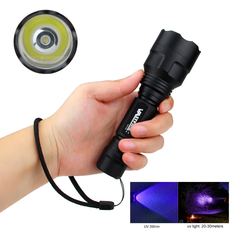 Tactical Flashlight 395NM UV /Blue Light LED UV Flashlight Torch C8 Professional 1-Mode Torch+18650+Charger+Remote Switch