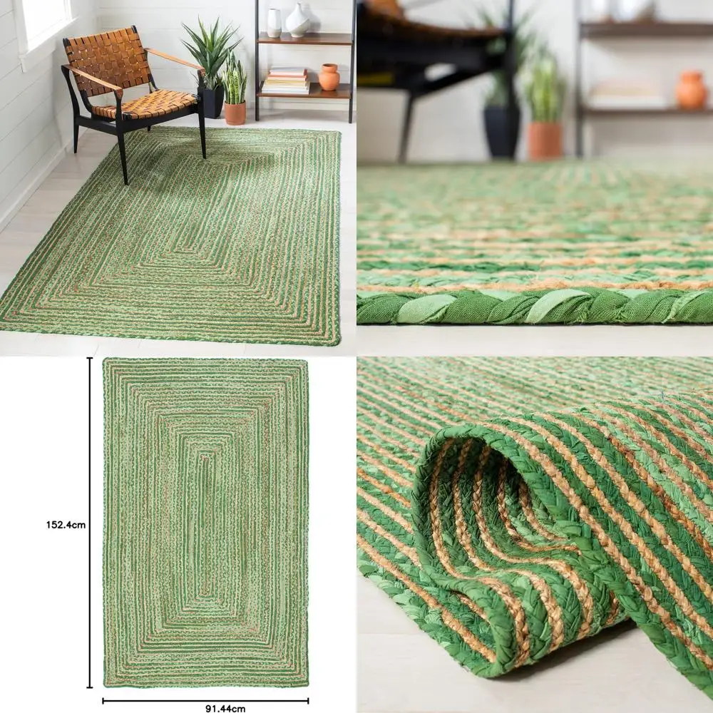 

Плетеный коврик из джута и хлопка ручной работы, 3x5, стиль Cape Cod, зеленый и натуральный коричневый, традиционный тканый дизайн