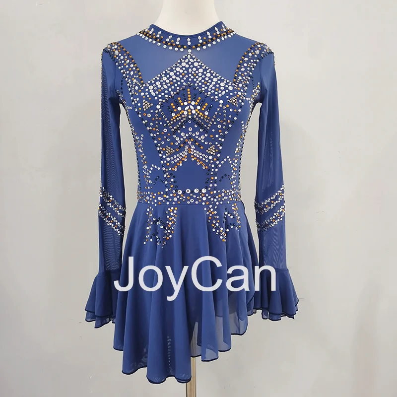 

JoyCan Ice Figure Skating Dress Girls Blue Spandex Stretchy Competition Dance Wear Customized