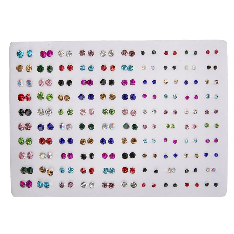 100Pair/set Women Plastic Crystal Small Stud Earrings Set Women Colorful Blue Red Rhinestone Circle Earring Set Jewelry Gi