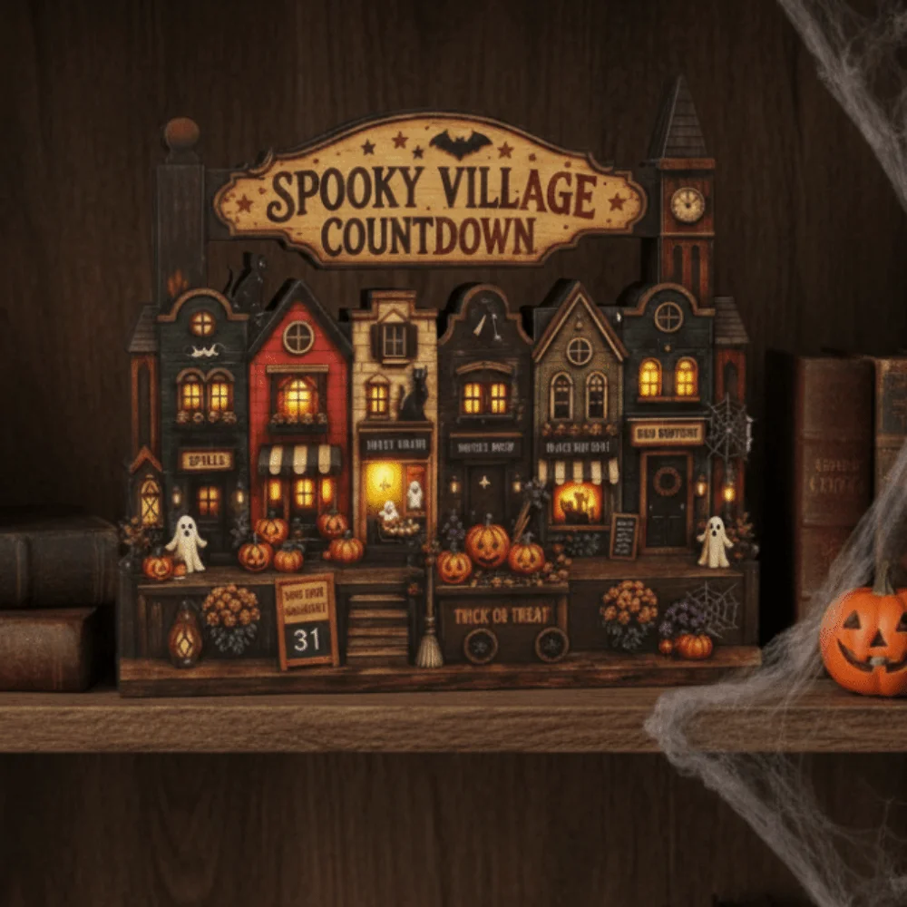 Wooden Wooden Haunted House Vintage Finish Multi-layer Halloween Village Decor Eco-friendly Rustic Style Rustic Autumn Ornament