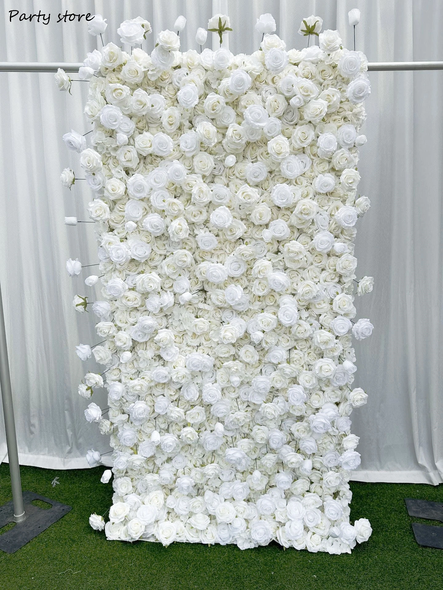 5D الأبيض زهرة اصطناعية جدار الزفاف ارتفع خلفية النسيج الأزهار النباتات الخضراء جدار نافذة عرض الحدث حزب الدعائم زهرة صف #4