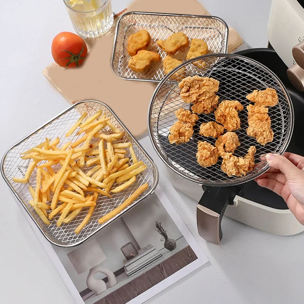 

Air Fryer Grill 3 Layer Stainless Steel Stackable Dehydrator Square Rack Air Fryer Baking Accessories Set With 8 Silicone Feet