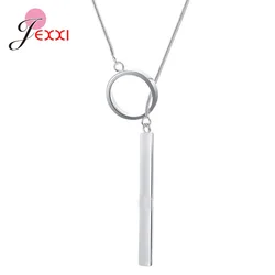 Elegant 925 Sterling Silver Fine Jewelry Vintage Circle Strip Long Chain Pendant Necklaces Bar Choker Neck Jewelry For Women