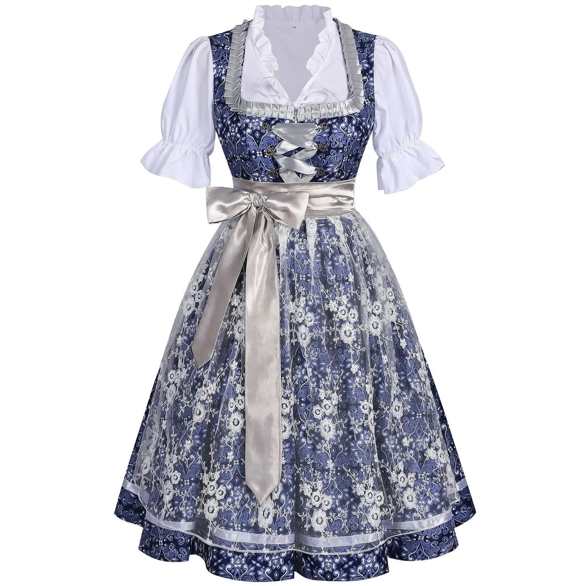 Deutsches Oktoberfest Dirndl-Kostüm für Damen, elegantes Spitzen-Blumen-Bayerisches Traditionelles Kleid, Vintage-Dienstmädchen-Festival-Cosplay-Fantasie-Anzug – Detail 22