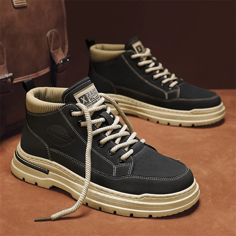 

Men's boots four season fashion new outdoor high top boots height increasing casual thick soled versatile casual high top boots