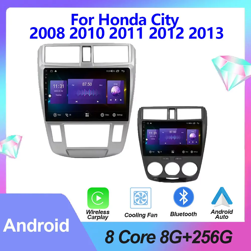 

Автомобильный мультимедийный радиоплеер для Honda City 2008 2010 2011 2012 2013 Беспроводной Carplay Android автомобильный GPS-навигатор головное устройство DSP