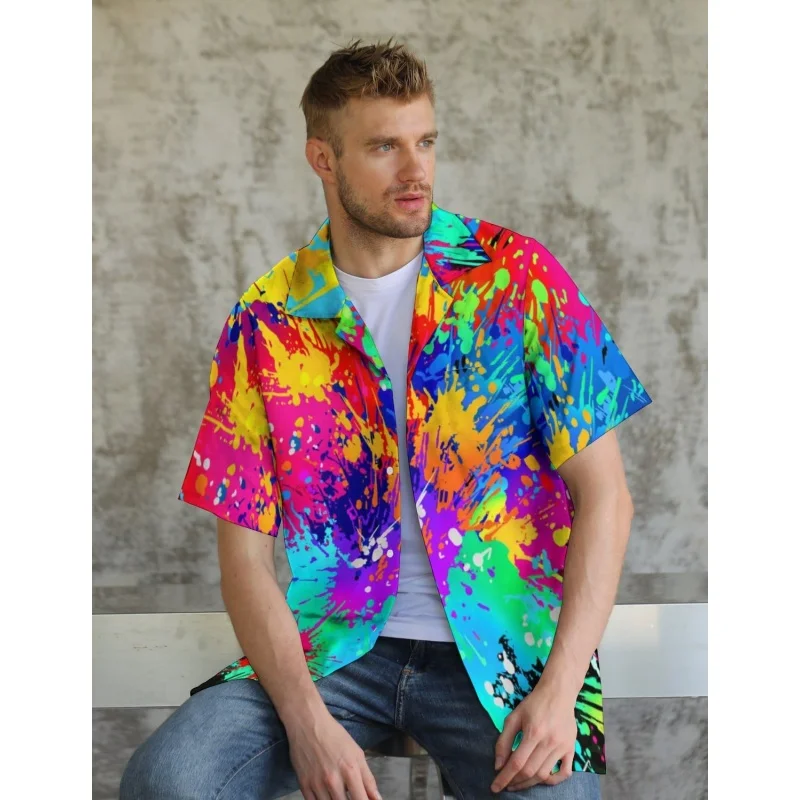

3D Printed Dinosaur Geometry Aloha Shirt For Men Colorful Graphic Blouses Casual Short Sleeve Hawalian Shirts Loose Street Tops