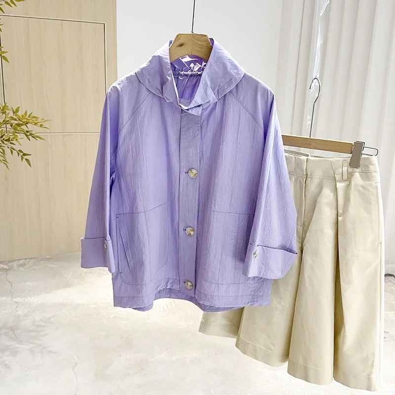 

Mimifa Casual Loose Single-Button Coat New 25 Breathable Ladies' ort Outerwear Comfortable Spring Season Pure Color