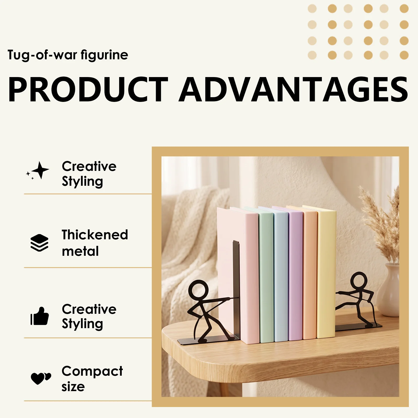 1 Pair Desktop Bookend Metal Decorative Bookshelf Creative Stick Figure Bookend Non-slip Document Organizer Books Storage Rack