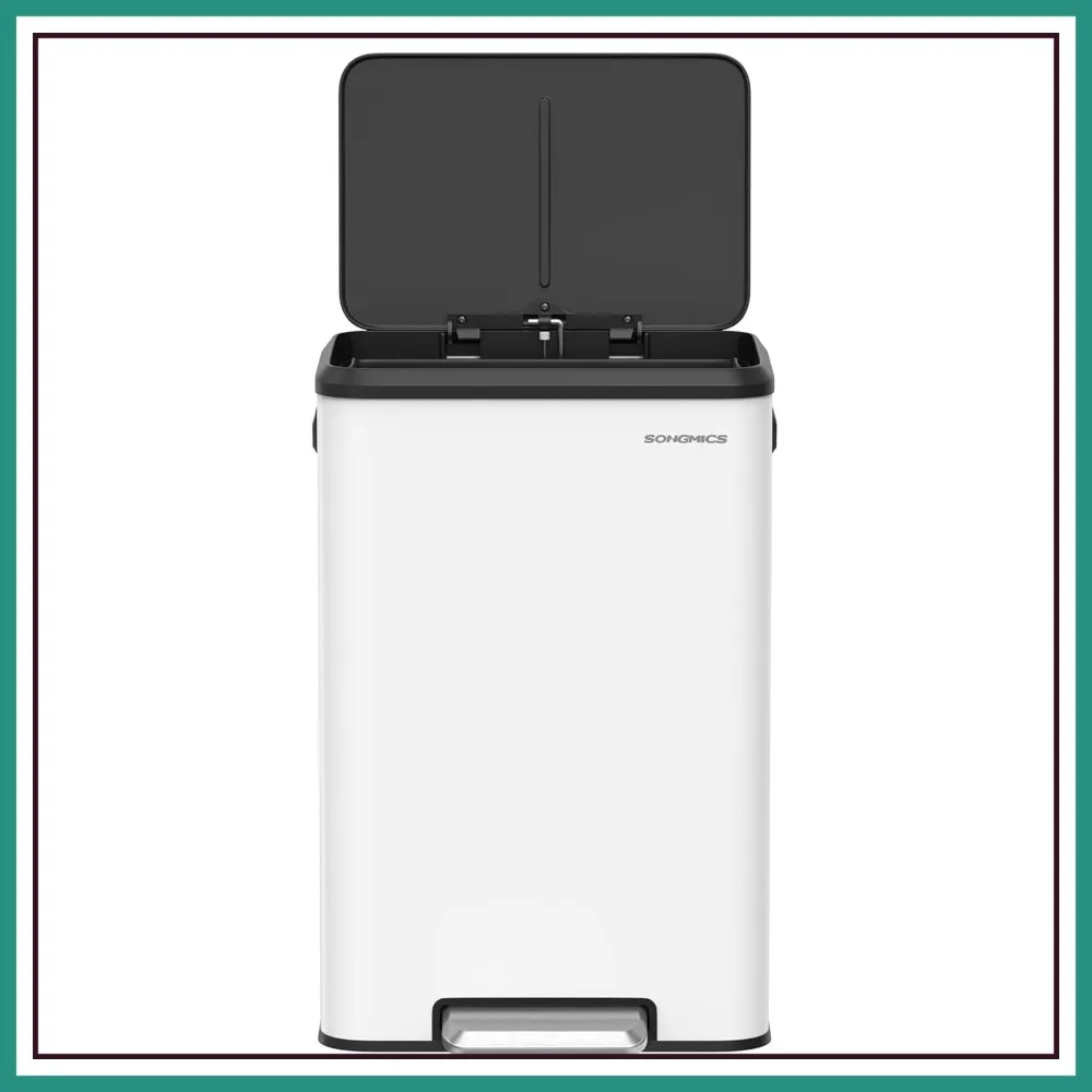 

10.5-Gallon Kitchen Trash Can with Wide Foot Pedal, Soft Close Lid, Stays Open, White