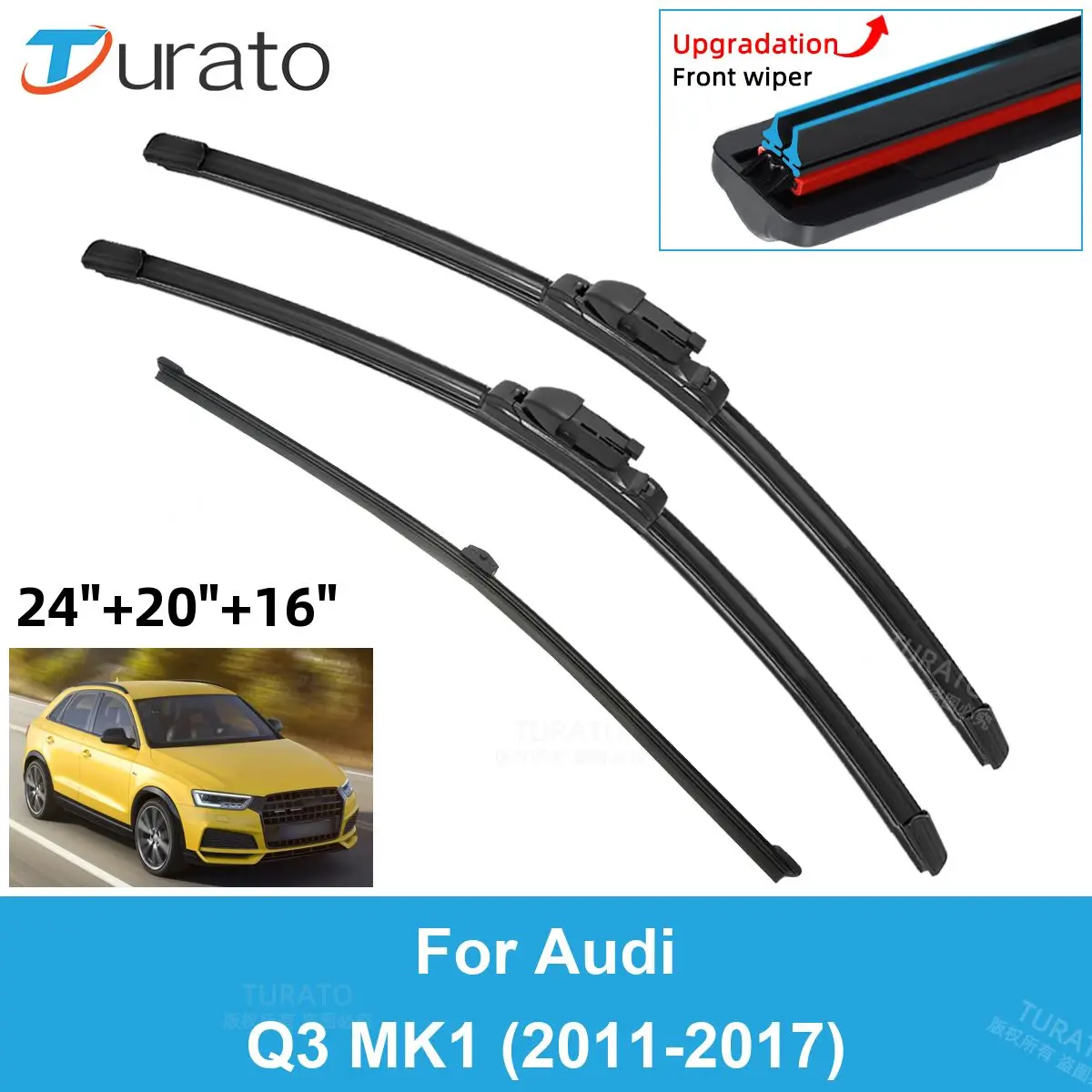 

3PCS Car Wiper Blades for 2011-2017 Audi Q3 MK1 Rear Windshield Wipers Double Rubber Car Accessories 2013 2014 2015 2016 2017