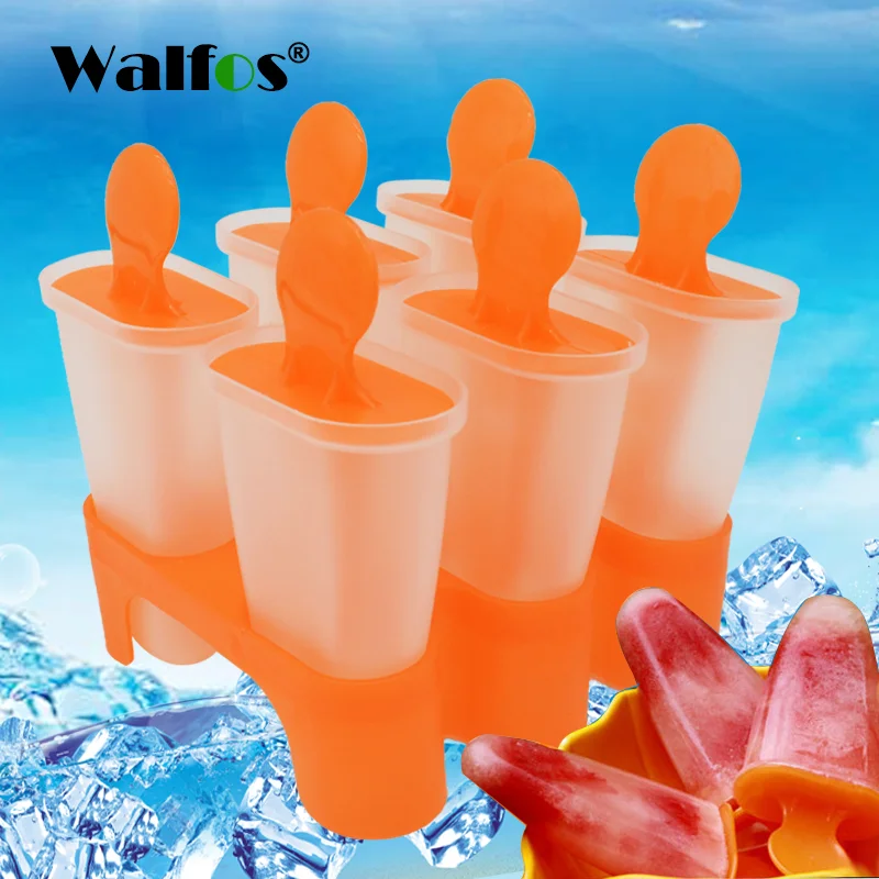 

WALFOS 4/6 Cell Ice Cream Mold Ice Popsicle Mold Set Stick ans Lid Reusable DIY Ice Pop Maker Mould Tray Creative Kitchen Tool