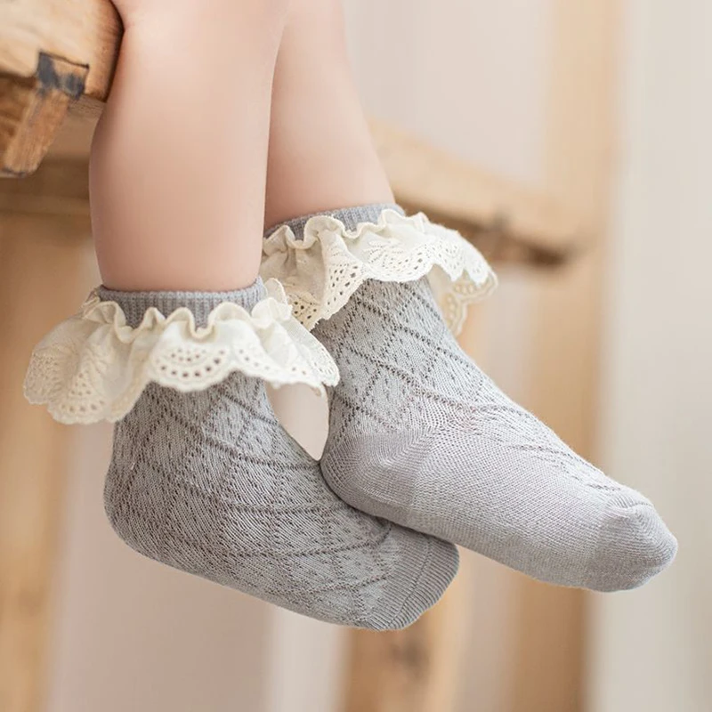 3 Pairs Baby Socks Spring Autumn Pure Cotton Mid Tube Bow Princess Socks Newborn Children Baby Girls Lace Socks