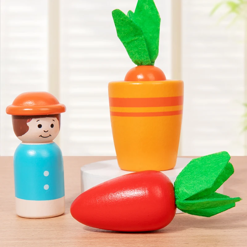 Children's Cute Flower Pot Planting Color Matching Game Vegetable Size Cognitive Thinking Training Puzzle Wooden Toy