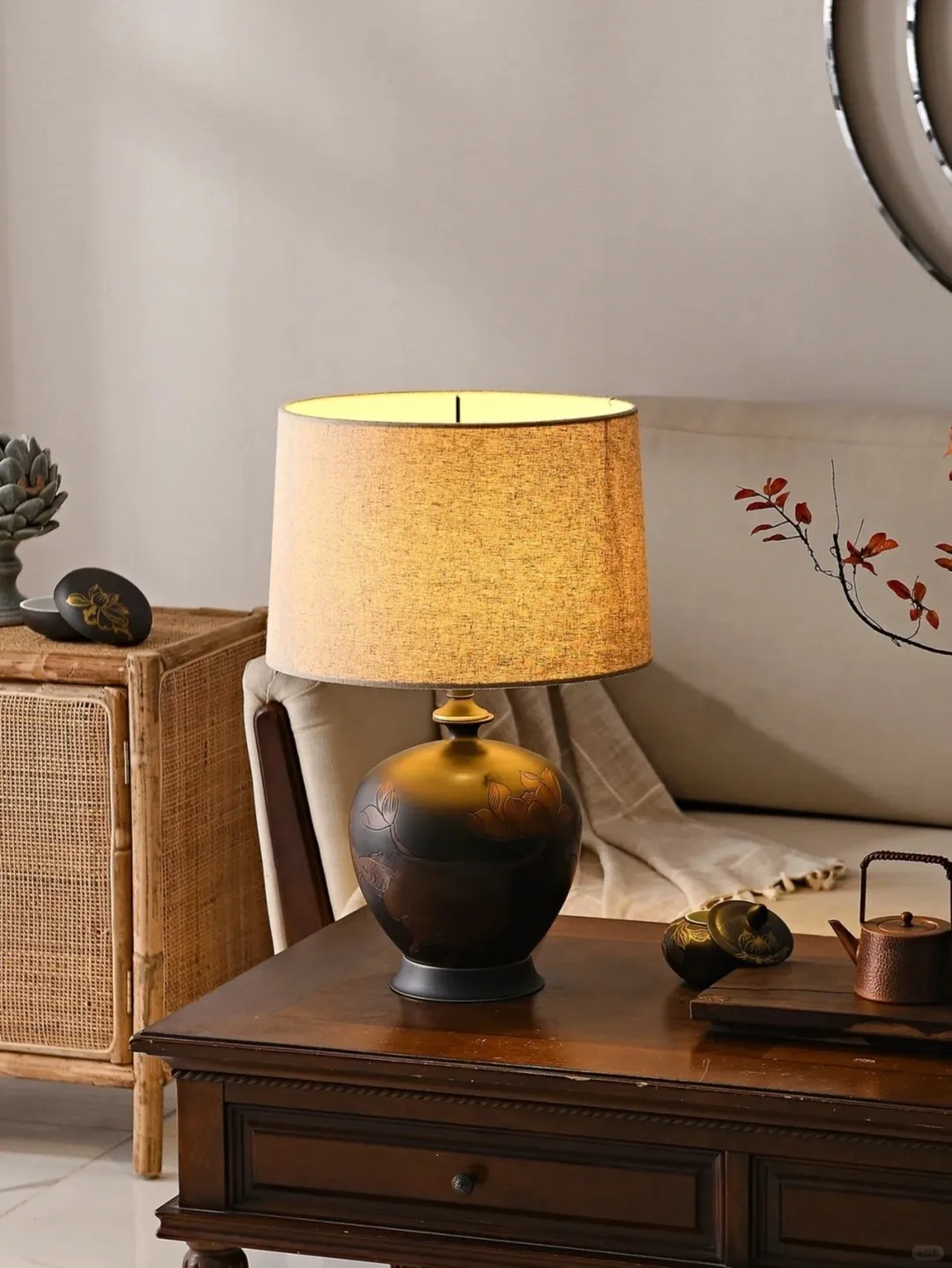 Chinese Retro Simple Interior Decoration Bedside Lamp Dining-Table Desk Custom Ceramic Desk Lamp