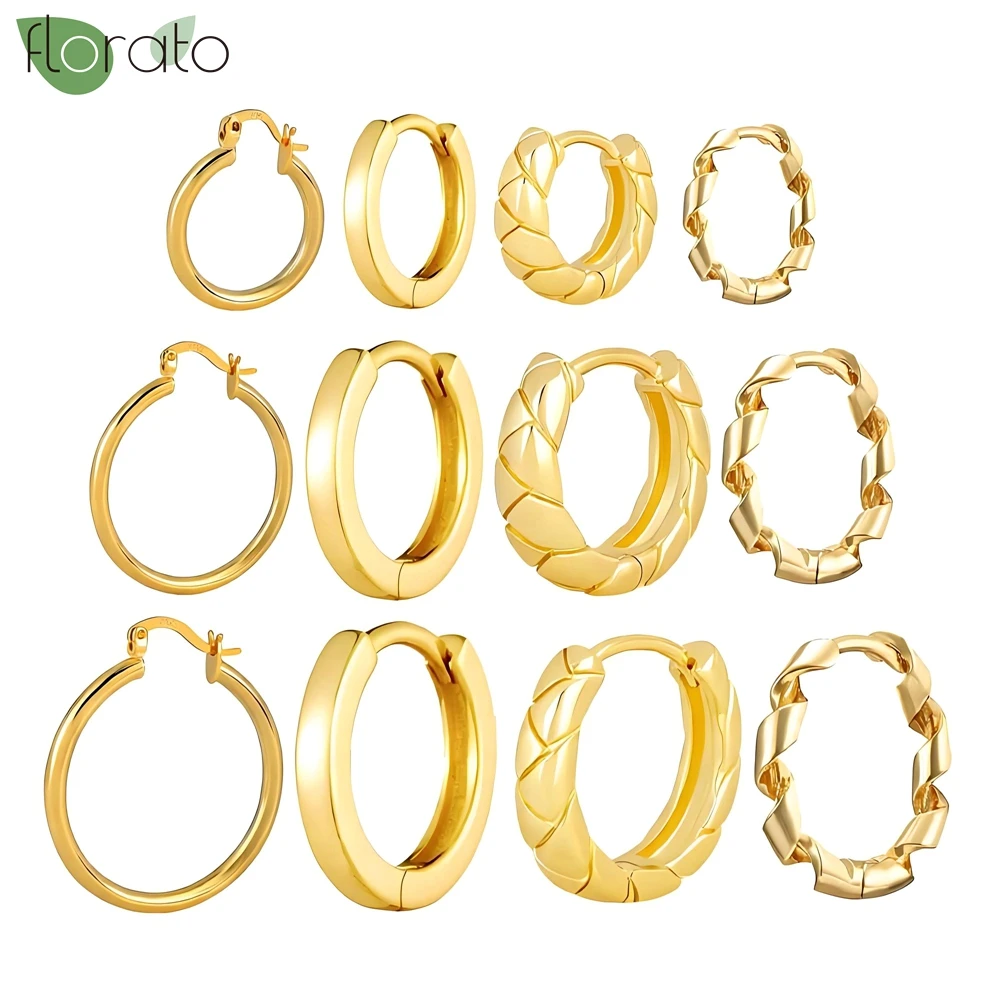 

925 Sterling Silver Needle Minimalist Huggie Hoop Earrings For Women Gold Color Tiny Trendy 12/14/17mm Unisex Korean Earring