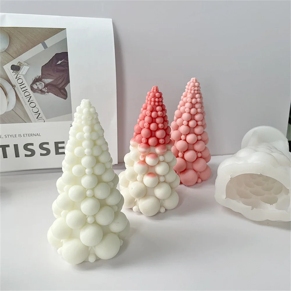 

New 3D Christmas Tree Silicone Candle Mold DIY Xmas Decoration Epoxy Resin Bubble Ball Candle Mould Aromatherapy Soap Wax Molds