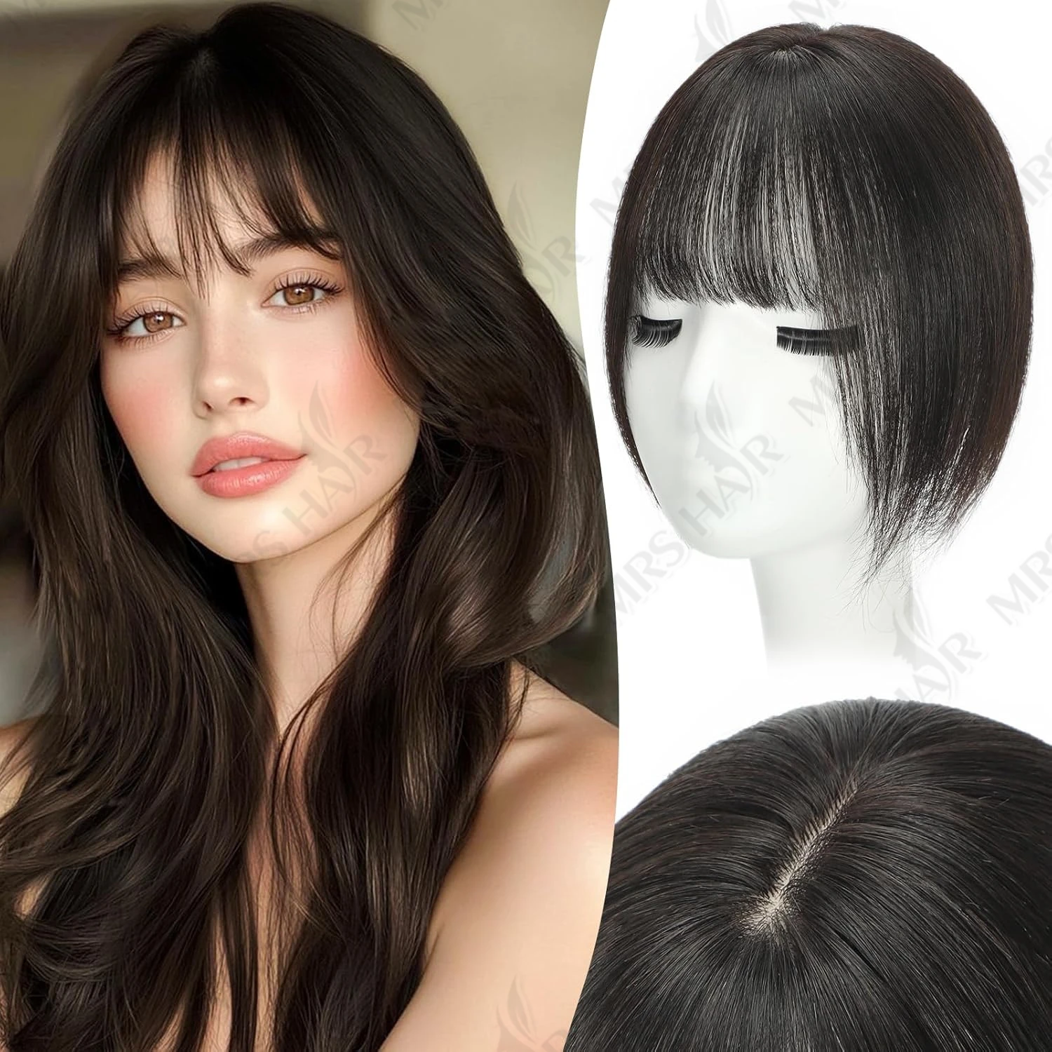 Real Human Hair Toppers for Women Daily 360°  Bangs 3D Hair Pieces with Thinning Hair Bangs8