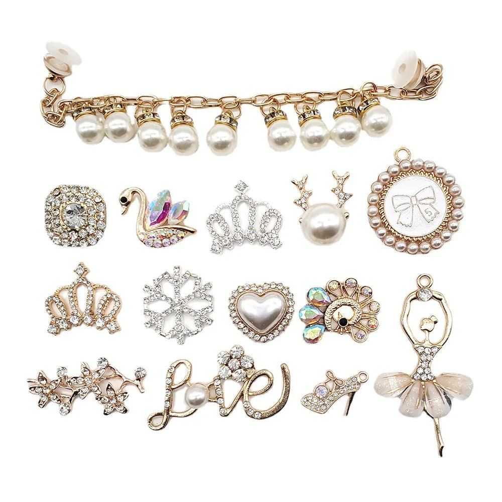 Shoe Charms Metal Bling Chains Shoes Decorations Queen Accessories for Wristbands Crystal Diamond Jewelry Girl Gifts