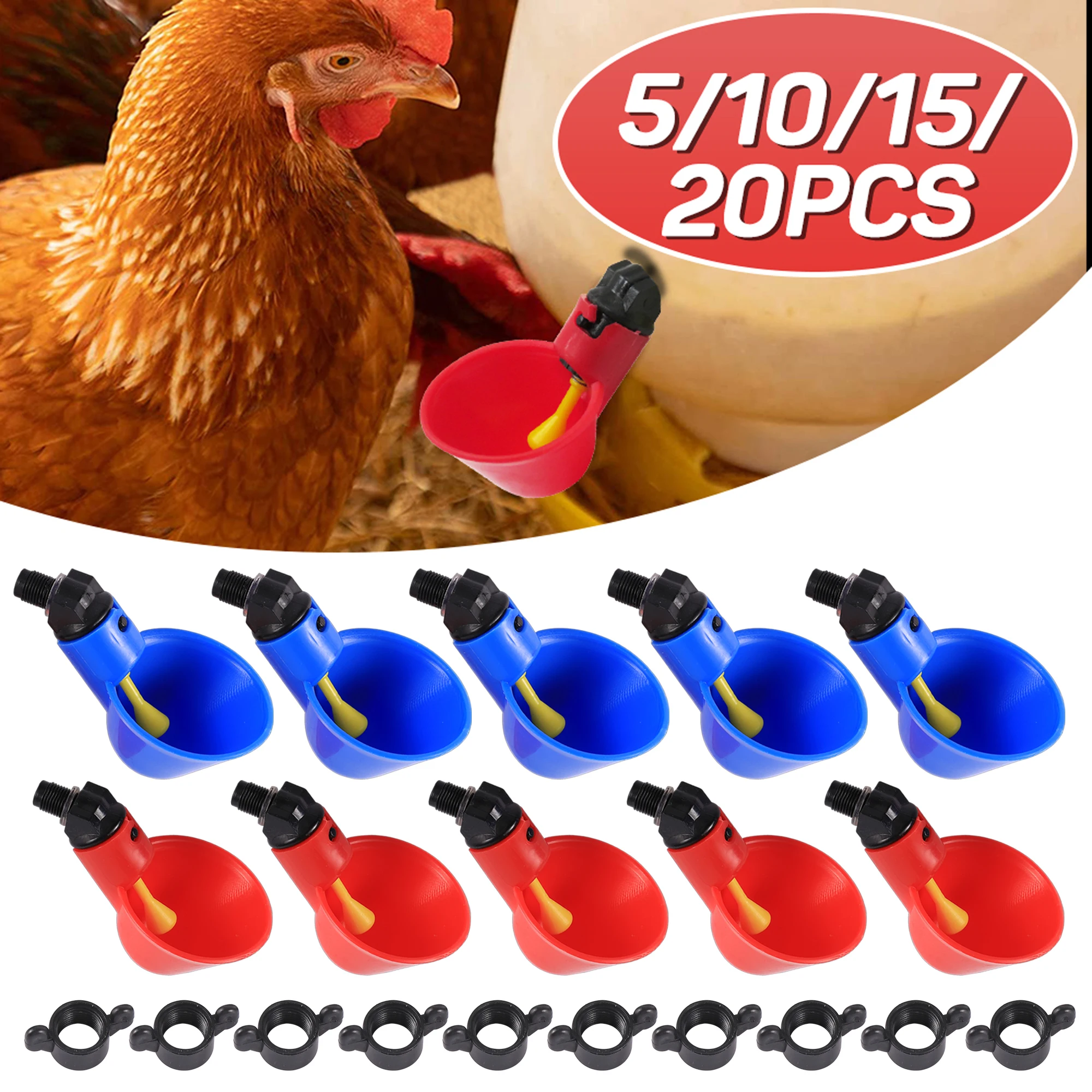 5-20Pcs Automatic Chicken Drinker Quail Hanging Water Cup Nipple Drinking Bowls Feed Bird Coop Drinker Cups for Backyard Poultry