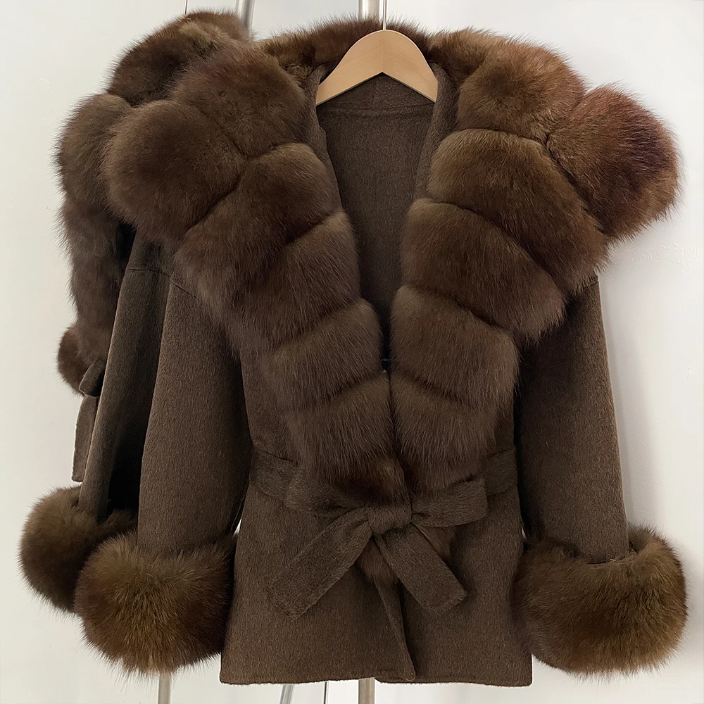 OFTBUY Modische Lässige Neue Herbst-Winter-Wollkleidung für Damen, Gürtel, Echter Fuchspelz, Wolljacke, Warmer Natürlicher Pelz-Wollmantel für Damen – Detail 37