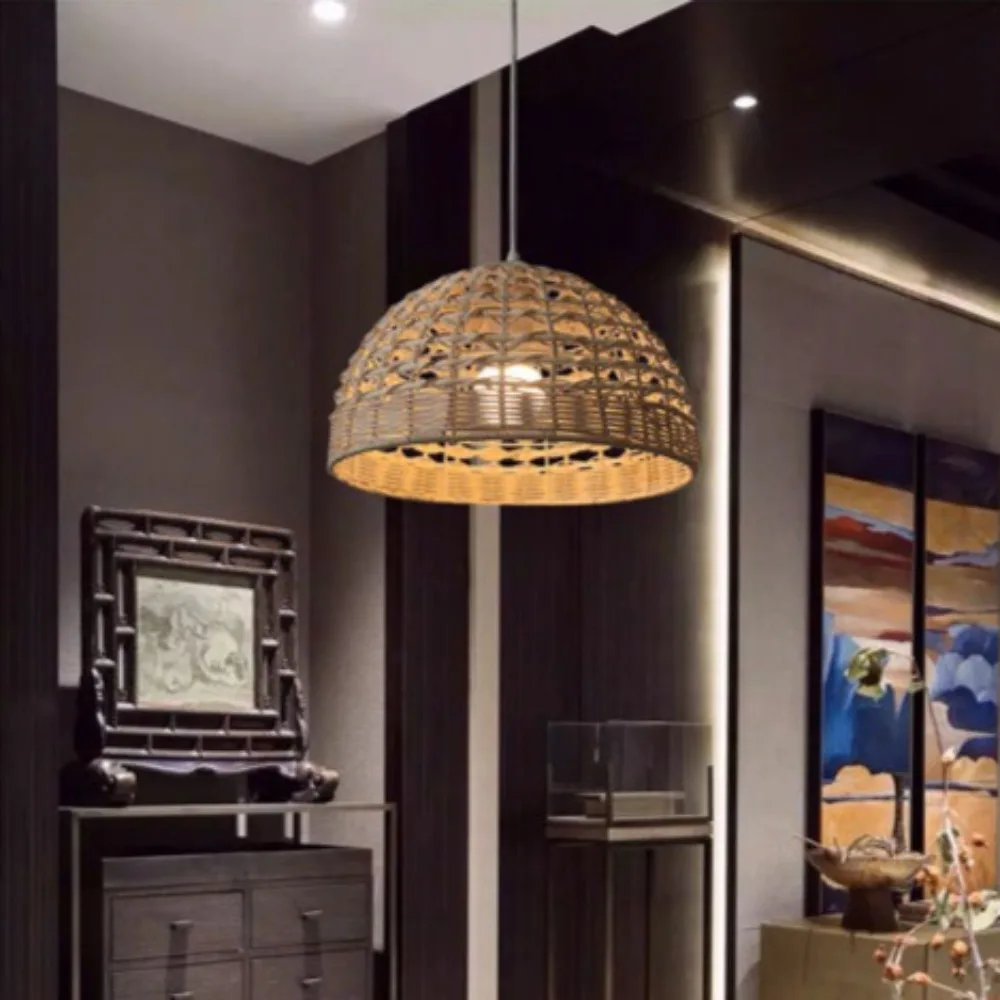 JOYINLED Rattan Woven Pendant Light Round Shade Delicate Chandeliers Fixture for Bedroom Living Room Decor Lamps Dia.28CM E27