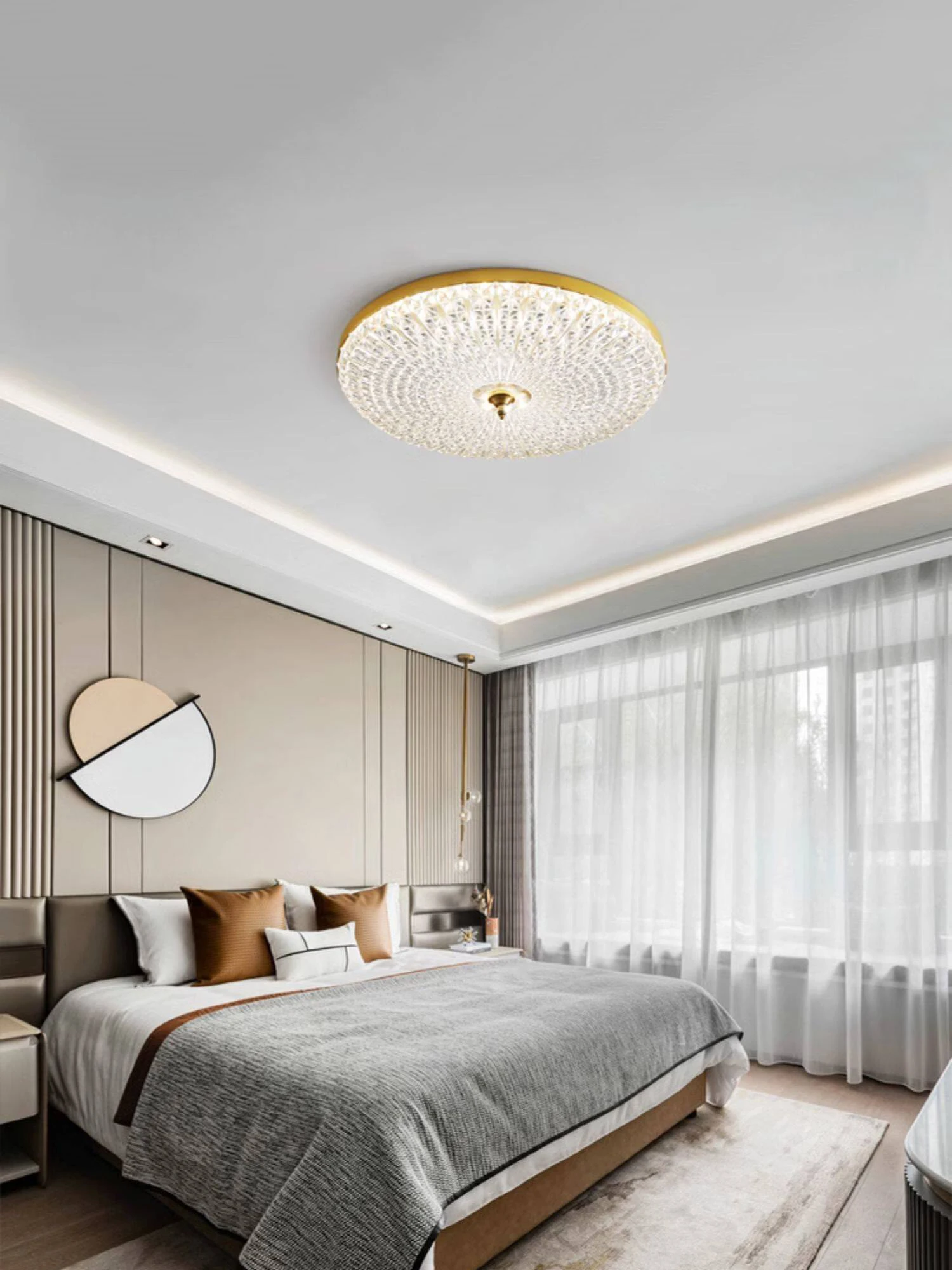 Modern Round Ceiling Light Brass/Black Metal Frame Creative Pattern Acrylic Shade High Transparency Flush Mount Lamp Home Decor