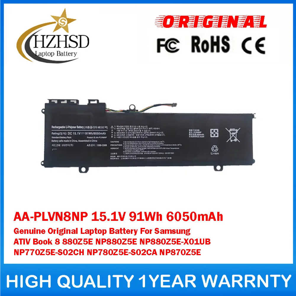 AA-PLVN8NP 15.1V 91Wh 6050mAh Genuine Original Laptop Battery For Samsung ATIV Book 8 NP880Z5E NP880Z5E-X01UB NP770Z5E-S02CH
